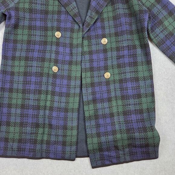 NWT Anne Klein Womens Large Plaid Open Front Cardigan Sweater Navy Green - Picture 6 of 12